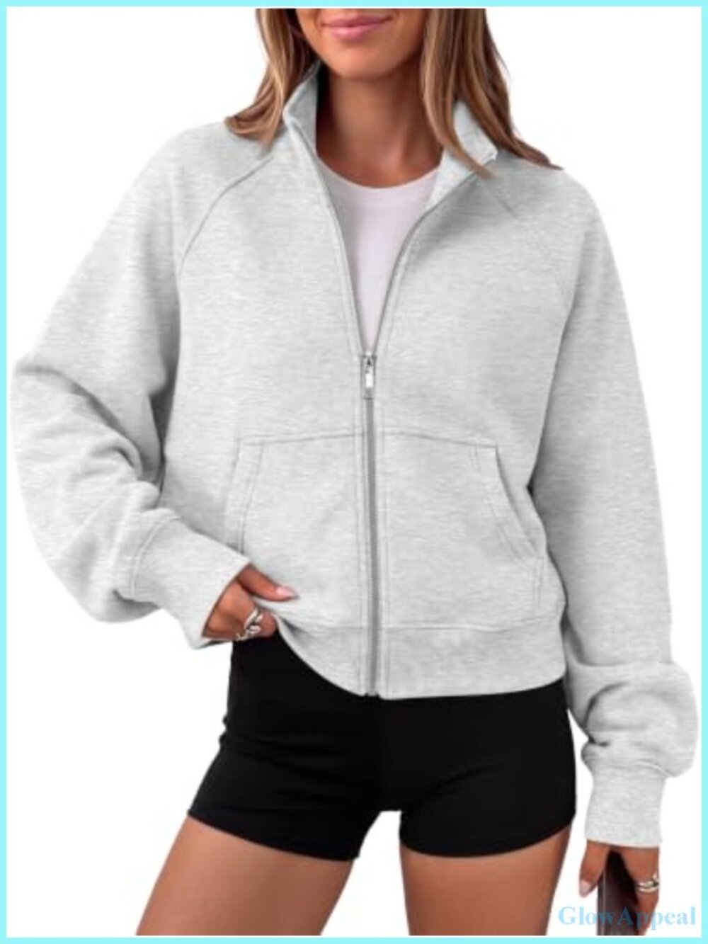 Women's Zip Up Cropped Hoodie Mock Neck Fleece Sweatshirt
